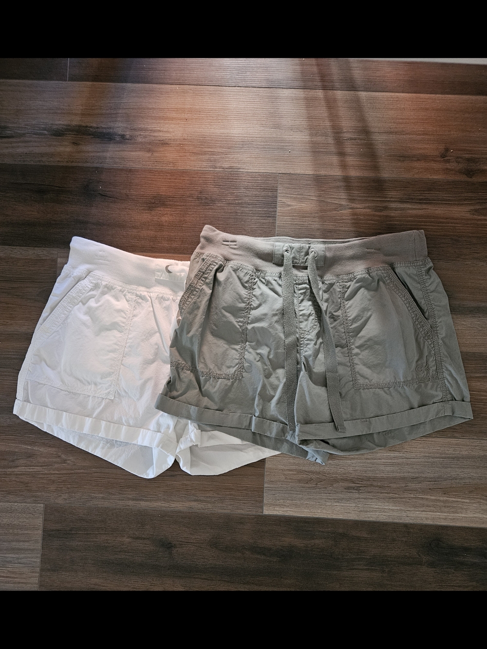 Calvin Klein White and Olive Drawstring Athletic Shorts Set